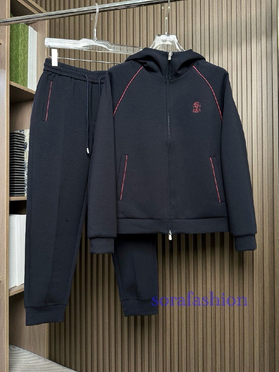 BRUNELLO CUCINELLIメンズスウェット上下2点セット セットアップ ブラック 50サイズ ジャケット ジップアップパーカー 長ズボン スポーツ拍卖