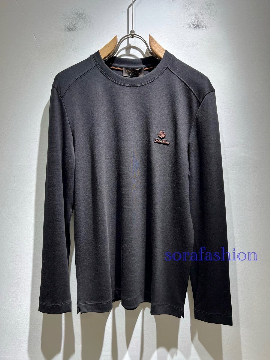 Loro Piana ロロピアーナ メンズ長袖T-シャツ トレーナー クルーネック ブラック XLサイズ トップス 丸首 シンプル 秋物 綿 紳士服拍卖