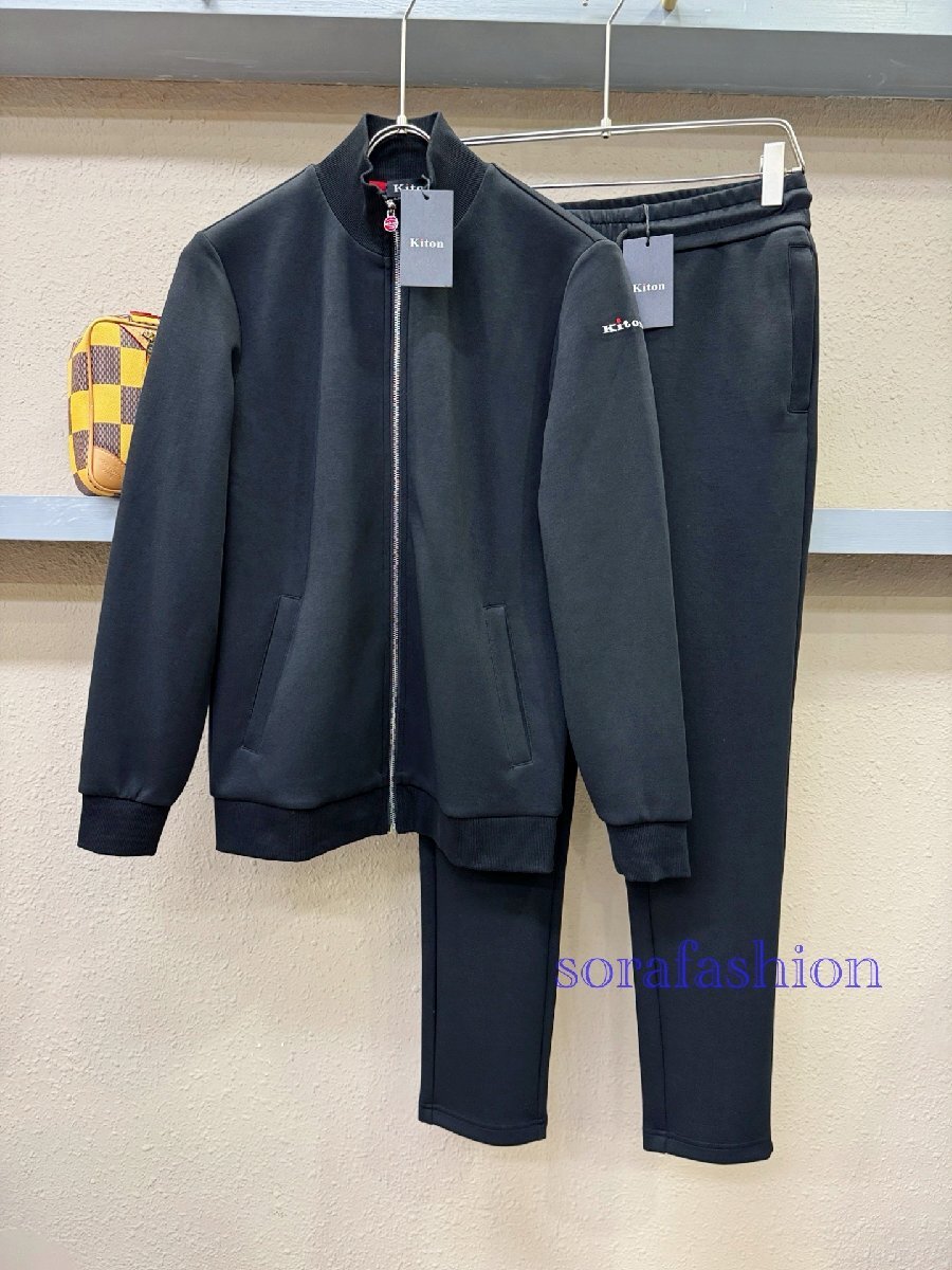 KITON キトン メンズセットアップ スウェット 上下2点セット ブラック 3XL ジップアップジャケット ブルゾン ロングパンツ スポーツウェア拍卖
