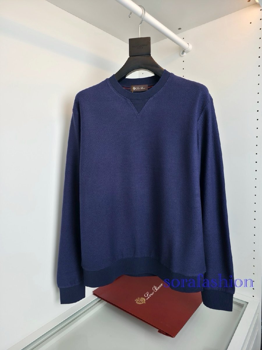 Loro Piana ロロピアーナ メンズプルオーバー スウェットT-シャツ ネイビー L トップス トレーナー 紳士服 丸首 綿・シルク入り 裏毛拍卖