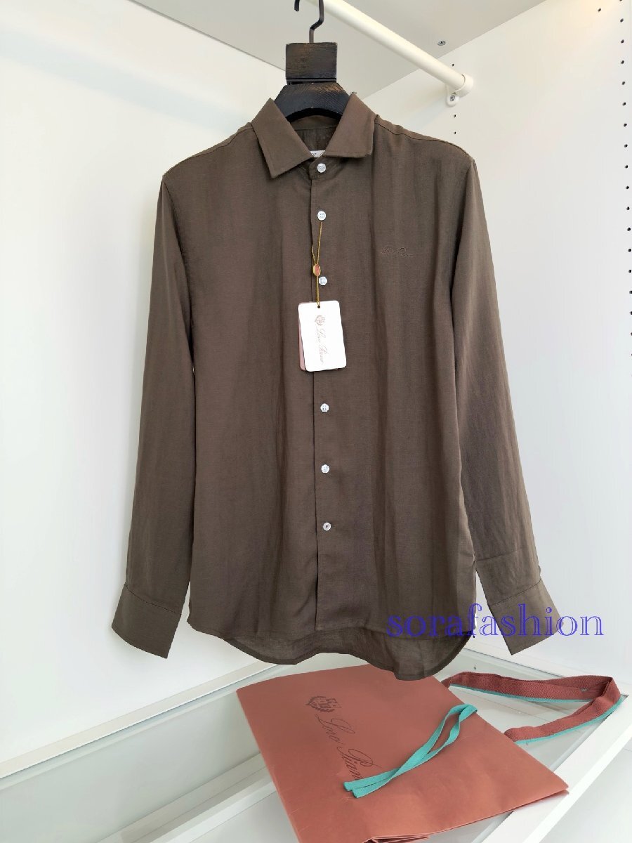 Loro Piana ロロピアーナ メンズリネンシャツ 長袖ワイシャツ トップス コーヒー L フォーマルウェア 麻 紳士服 カジュアル ビジネス拍卖