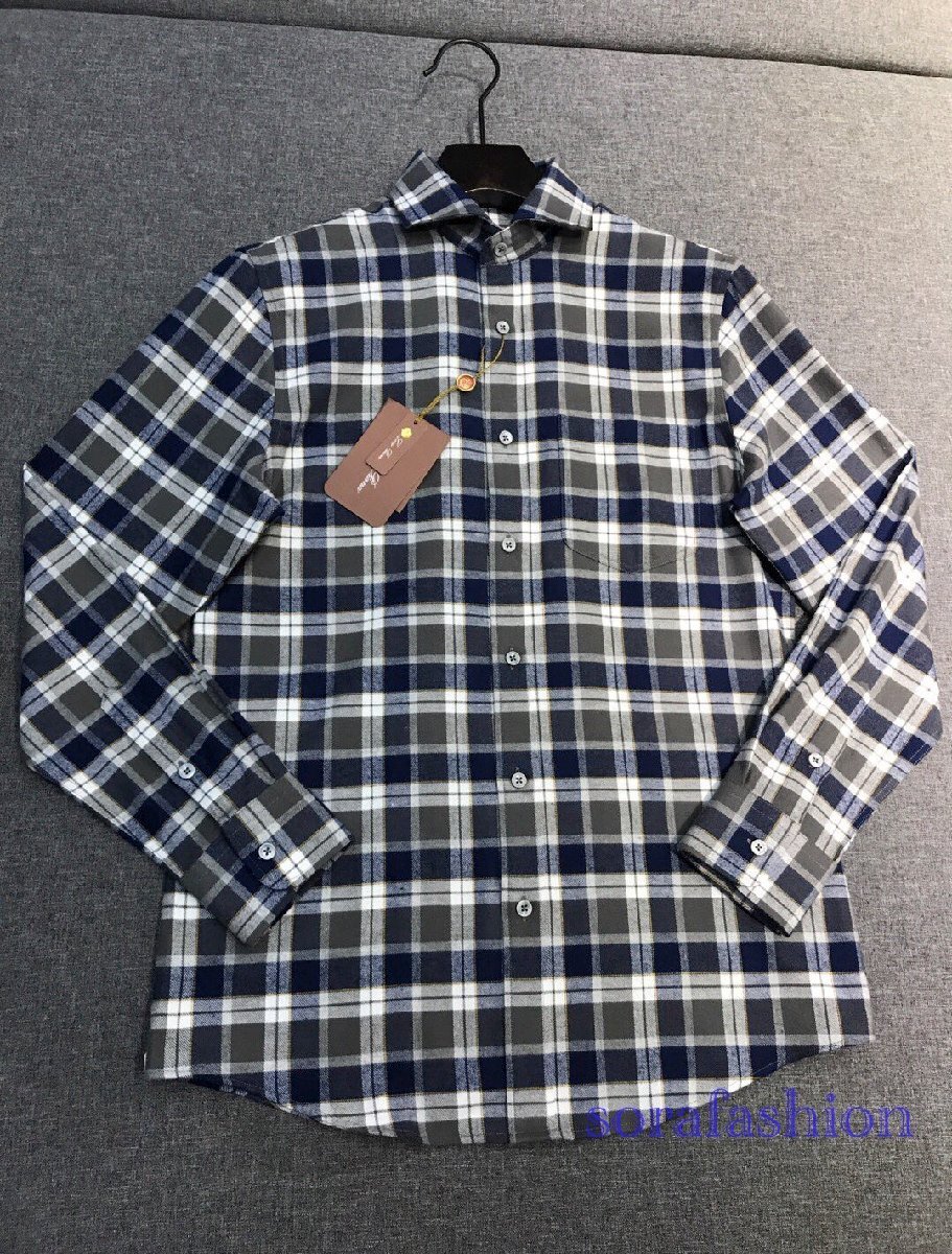 Loro Piana ロロピアーナ メンズシャツ 長袖 カジュアルシャツ チェック柄 表起毛 Mサイズ トップス コットン 紳士服 厚手 秋冬物拍卖
