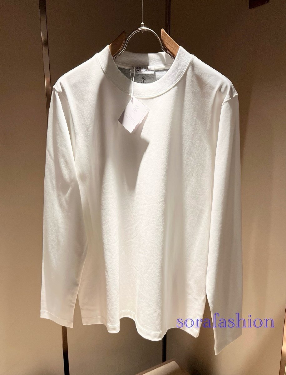 BRUNELLO CUCINELLI(ブルネロ クチネリ) メンズ長袖T-シャツ トレーナー トップス ホワイト 2XLサイズ 丸首 クルーネック 無地 綿 紳士服拍卖