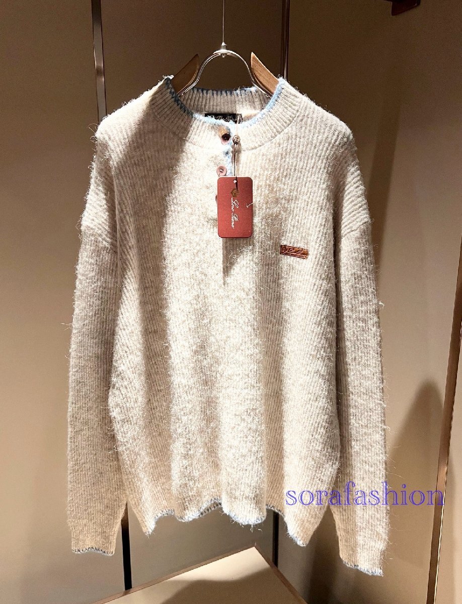 Loro Piana ロロピアーナ メンズニットT-シャツ ニットセーター ベージュ Mサイズ トップス ウール 丸首 紳士服 秋冬物 クルーネック拍卖