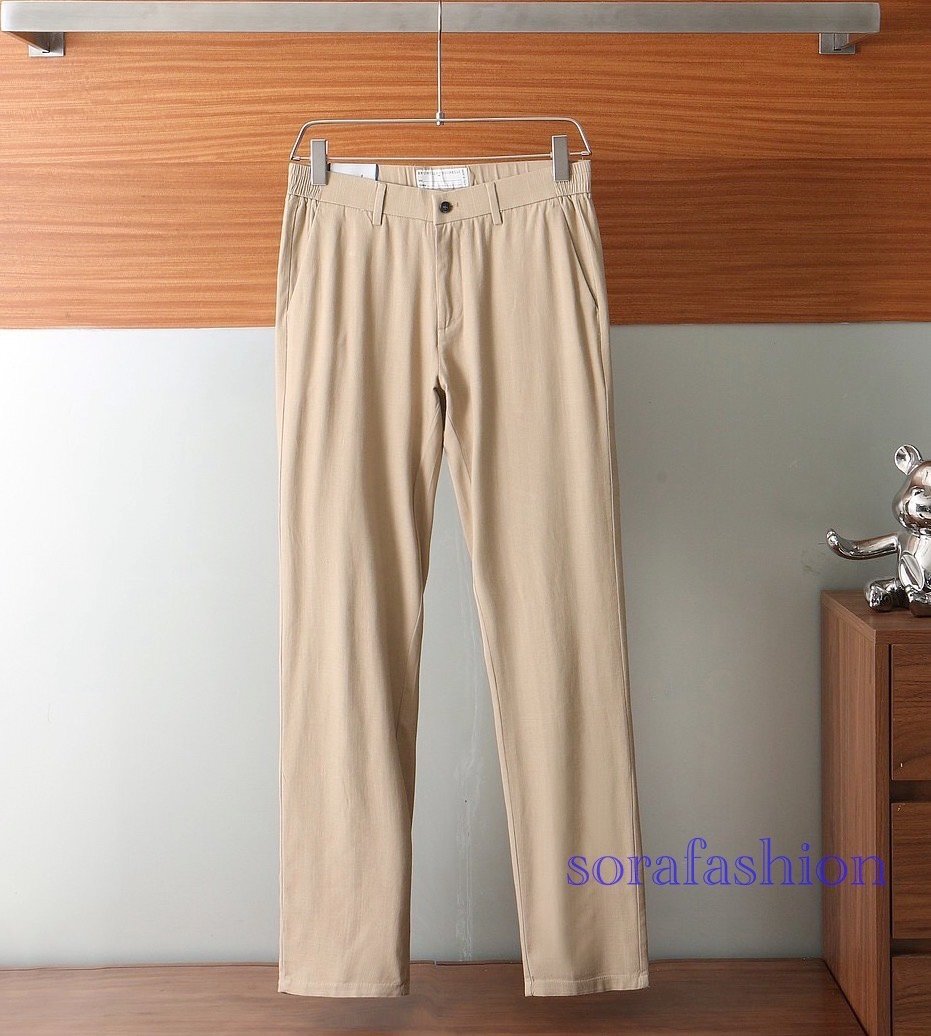 BRUNELLO CUCINELLI ブルネロ クチネリ メンズリネンスラックスパンツ W38 カーキ 長ズボン フォマールスーツ ロング丈 カジュアル 麻拍卖