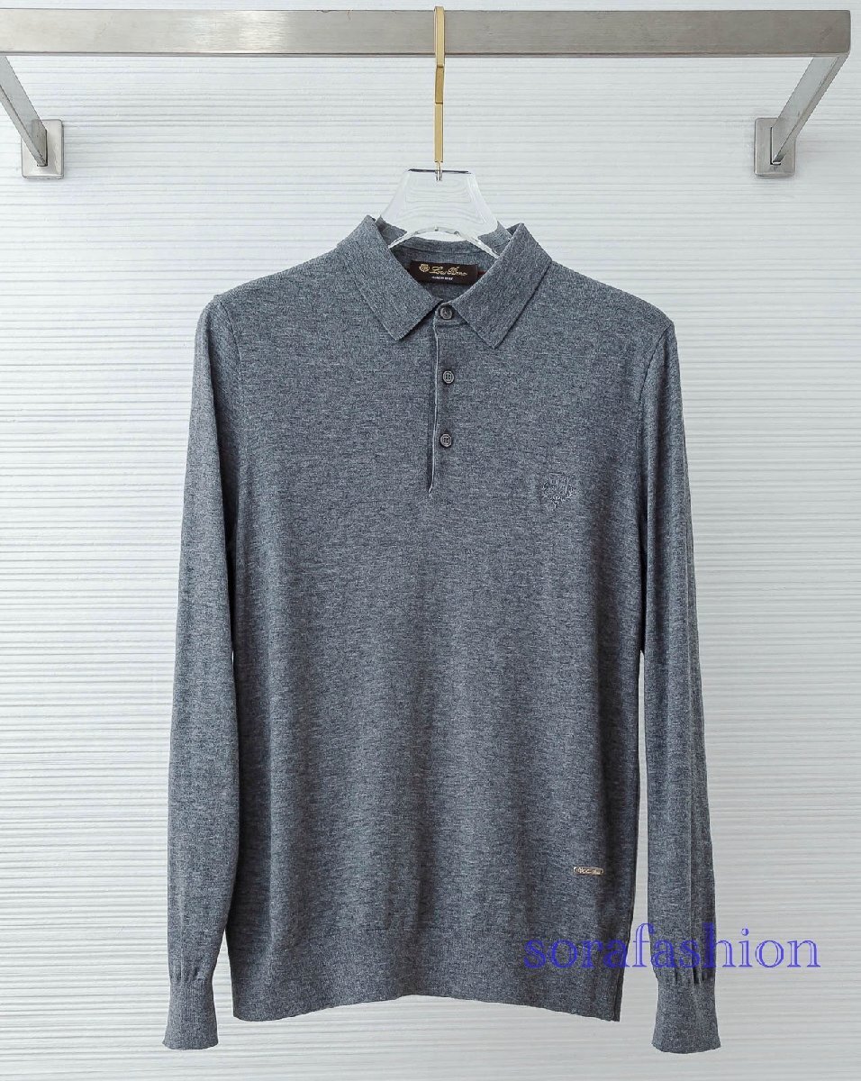 Loro Piana ロロピアーナ メンズニットポロシャツ 長袖T-シャツ グレー 54サイズ トップス ニットカットソー ウール・綿 紳士服 秋冬物拍卖
