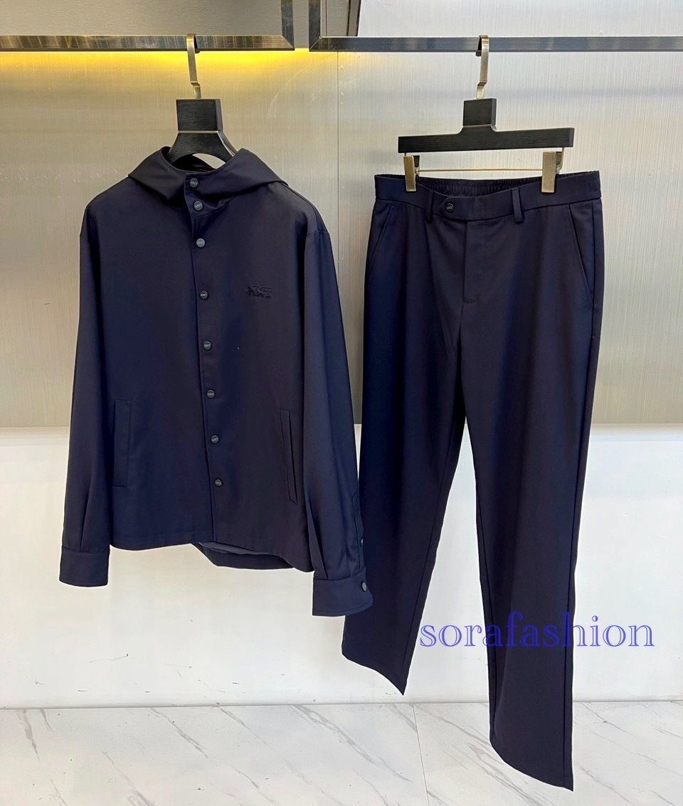 KITON キトン メンズセットアップ 上下2点セット ネイビー Lサイズ ジャケット フード付シャツ ロングパンツ スラックス スーツセット 紳士拍卖