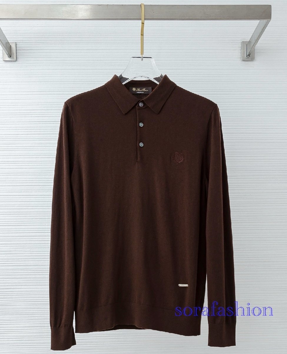 Loro Piana ロロピアーナ メンズニットポロシャツ 長袖T-シャツ コーヒー 54サイズ トップス ニットカットソー ウール・綿 紳士服 秋冬物拍卖