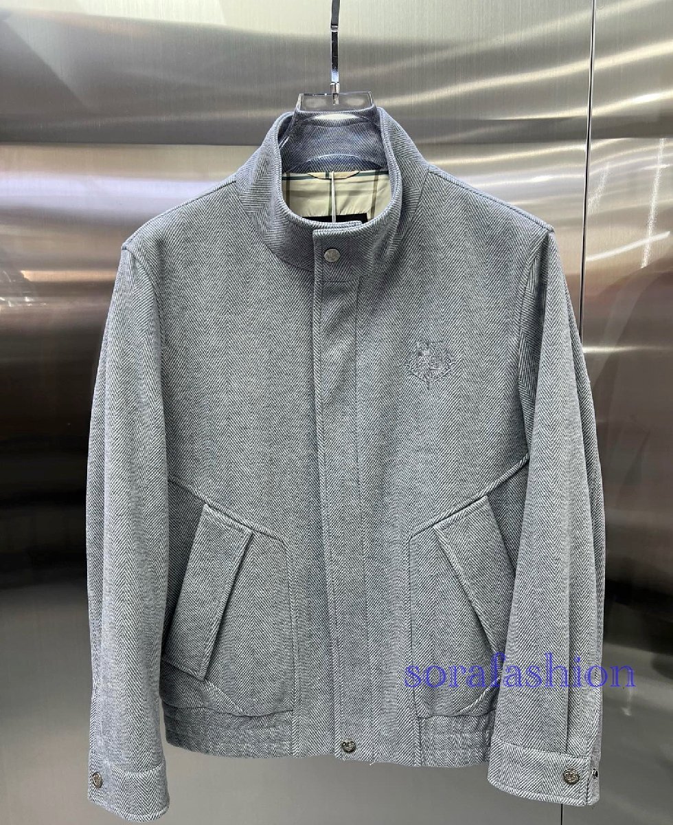 Loro Piana ロロピアーナ メンズジャケット ブルゾン グレー L ジップアップ コート スカジャン アウター ジャンパー 紳士服 ヘリンボン拍卖