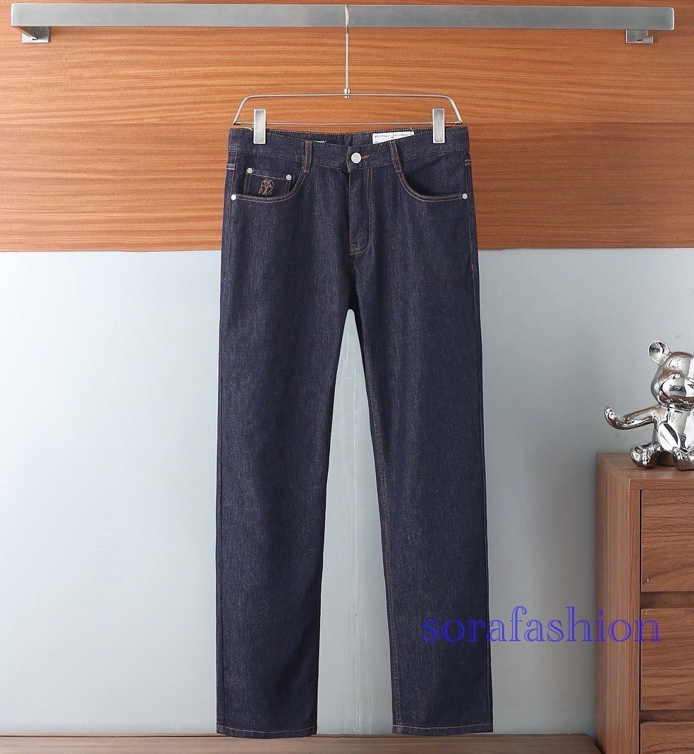 BRUNELLO CUCINELLI ブルネロ クチネリ メンズジーンズ デニムパンツ ストレートパンツ ロング丈 ネイビー W33 長ズボン ボトムス 紳士服拍卖