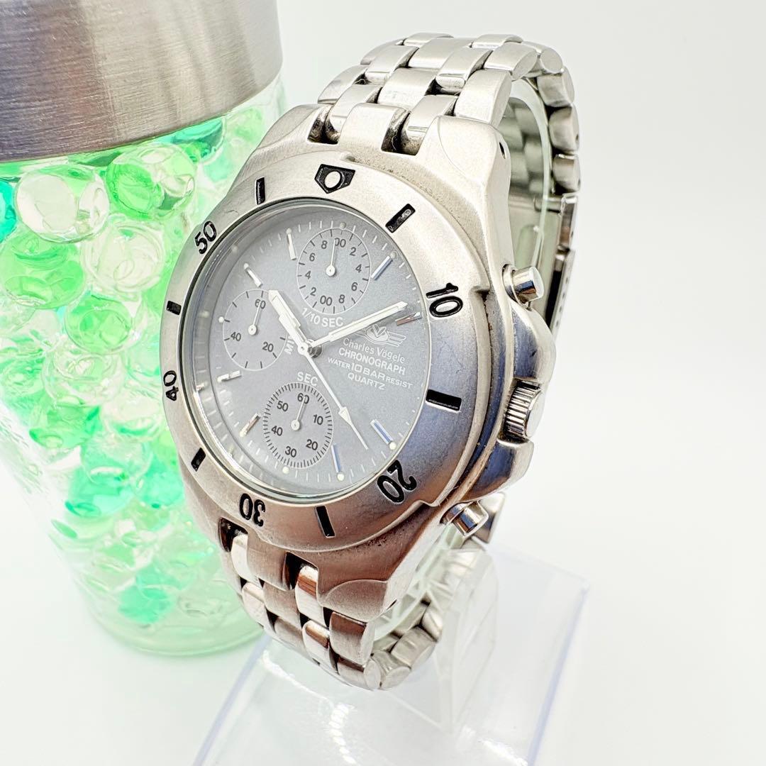 新品電池 稼働 Charles Vogele シャルルホーゲル クロノグラフ 動作品 腕時計 メンズ アンティーク ヴィンテージ 希少 レア CV 7415拍卖