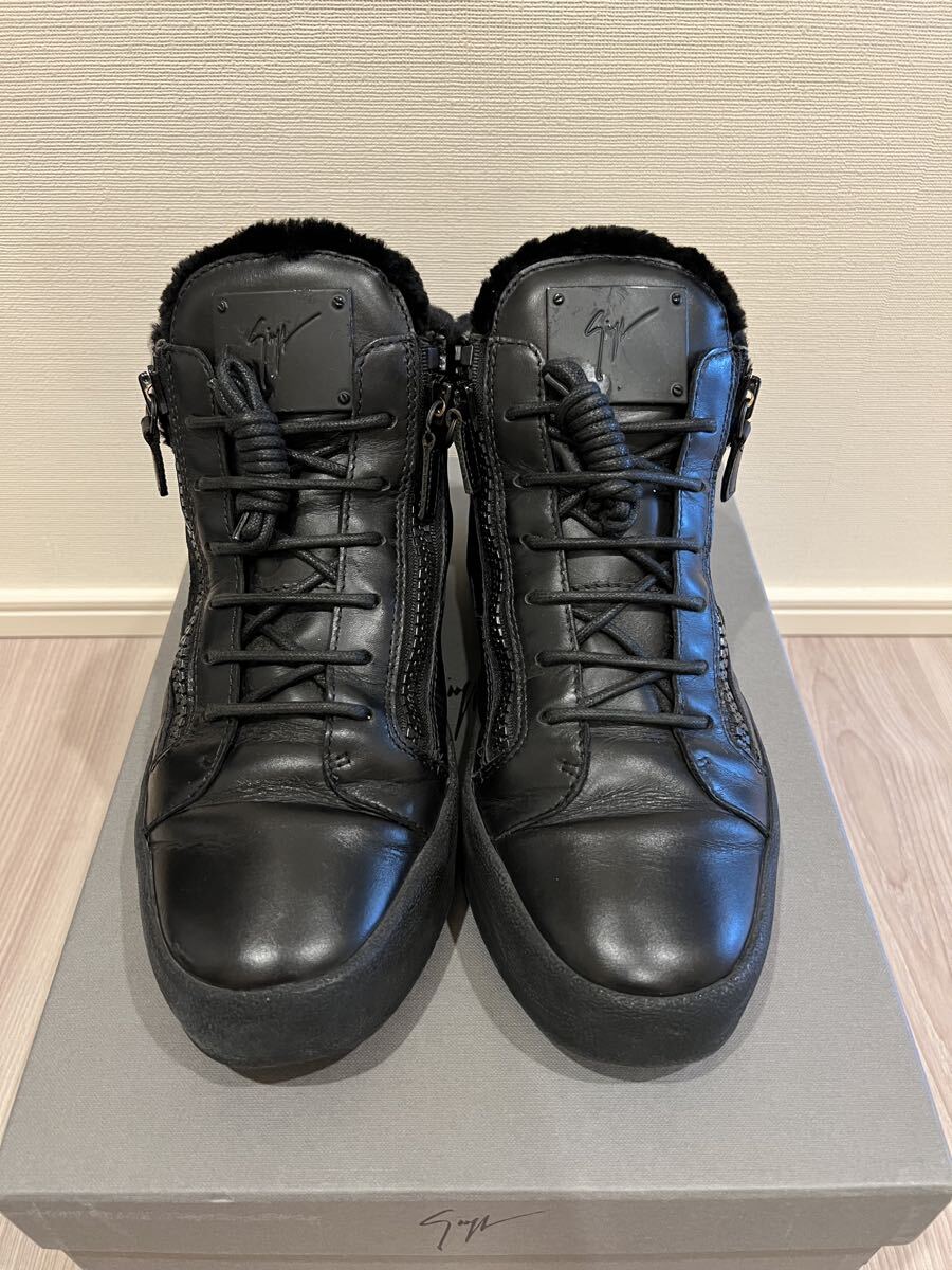 ★★中古品 ジュゼッペザノッティ ムートンハーフブーツ サイズ41 暖かいムートンソールインナー ブラック★★拍卖