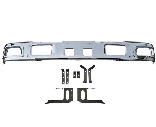 本州送料無料 いすゞ 07 エルフ ローキャブ用 メッキ フロントバンパー エアダムなし メッキフォグカバー&取付ブラケット付拍卖