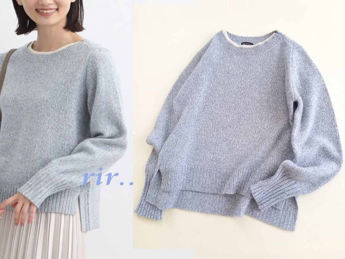 INDIVI/インディヴィ ウールカシミヤ メランジニット38/淡杢ブルー拍卖