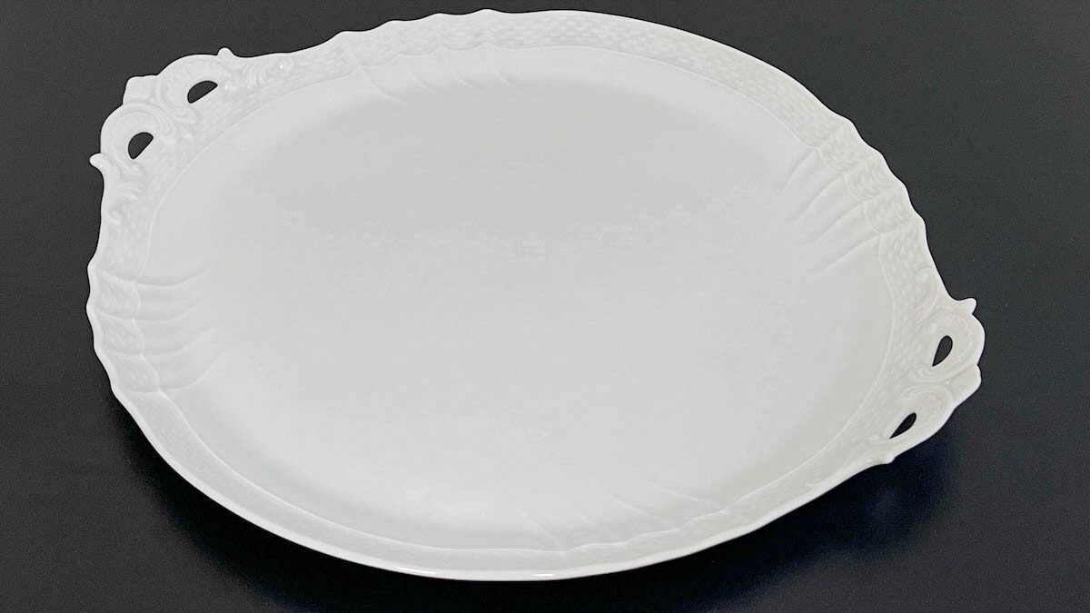 【TK304】リチャードジノリ ベッキオホワイト 大皿 持ち手付き プラター 幅34.5cm 洋食器 プレート 陶磁器 イタリア 骨董 美術品拍卖