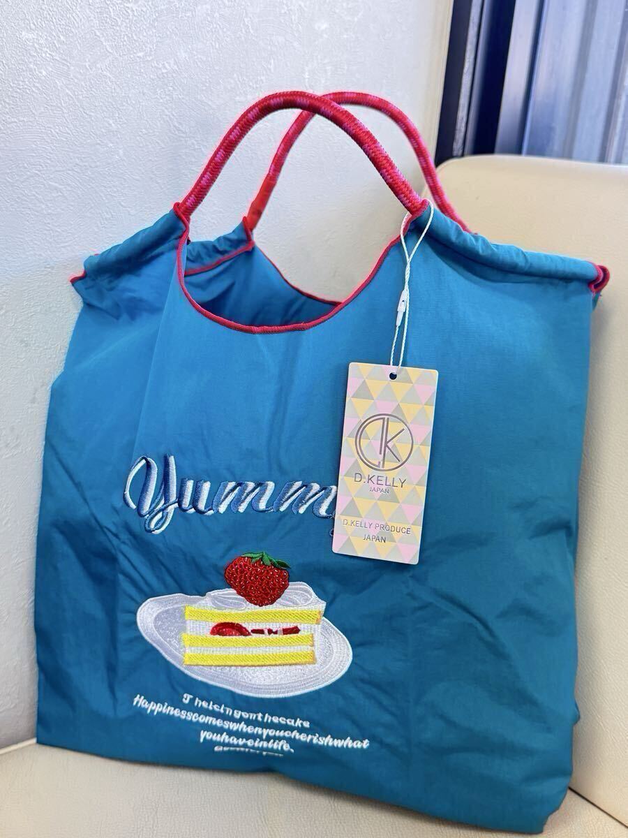 【新品】★D.KELLY タグ付き ショートケーキ 刺繍エコバッグ ナイロン製 エコバッグ ブルー系 サブバック パラコードバック ショートケーキ拍卖