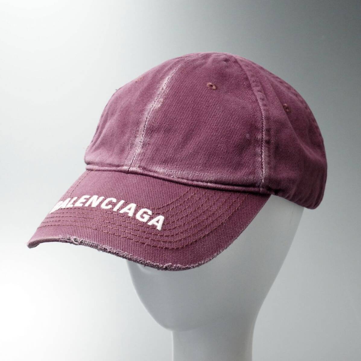 MI1801◎BALENCIAGA バレンシアガ イタリア製 6パネル ユーズド加工 ベースボール キャップ 帽子 LOGO VISOR 673318 410B2 メンズL/59 刺繍拍卖