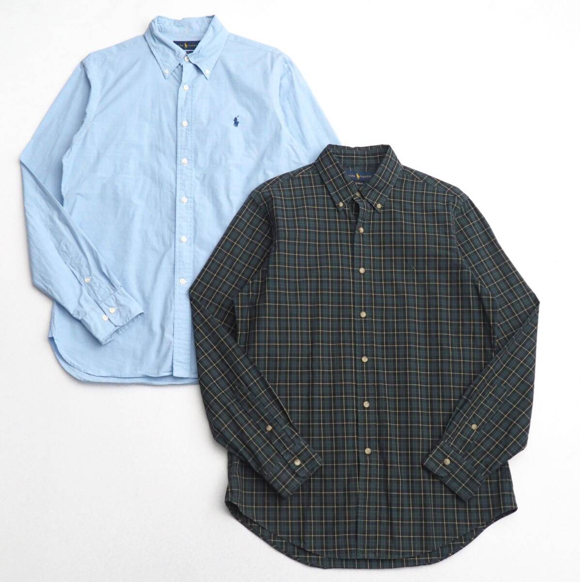 TJ5879▽Ralph Lauren/ラルフローレン*メンズ M 175/96A*2点セット*ボタンダウンシャツ/チェックシャツ*ブルー系/グリーン系拍卖