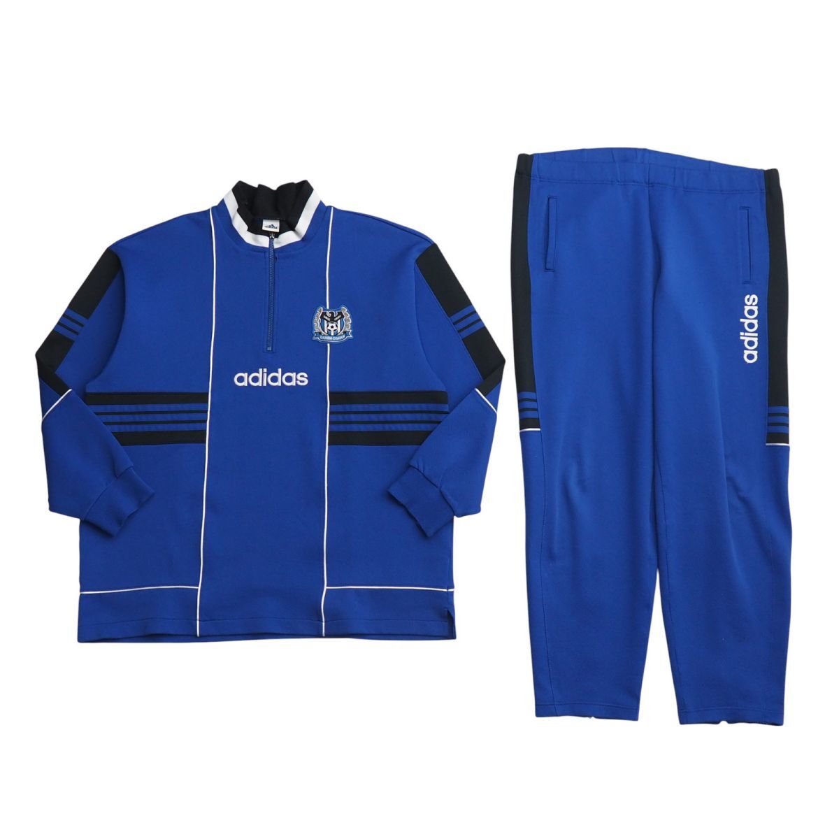 TJ5569=ヴィンテージ/デサント製*アディダス/adidas*ガンバ大阪*ジャージ*上下セット*ハーフジッププルオーバー*パンツ*ブルー系拍卖