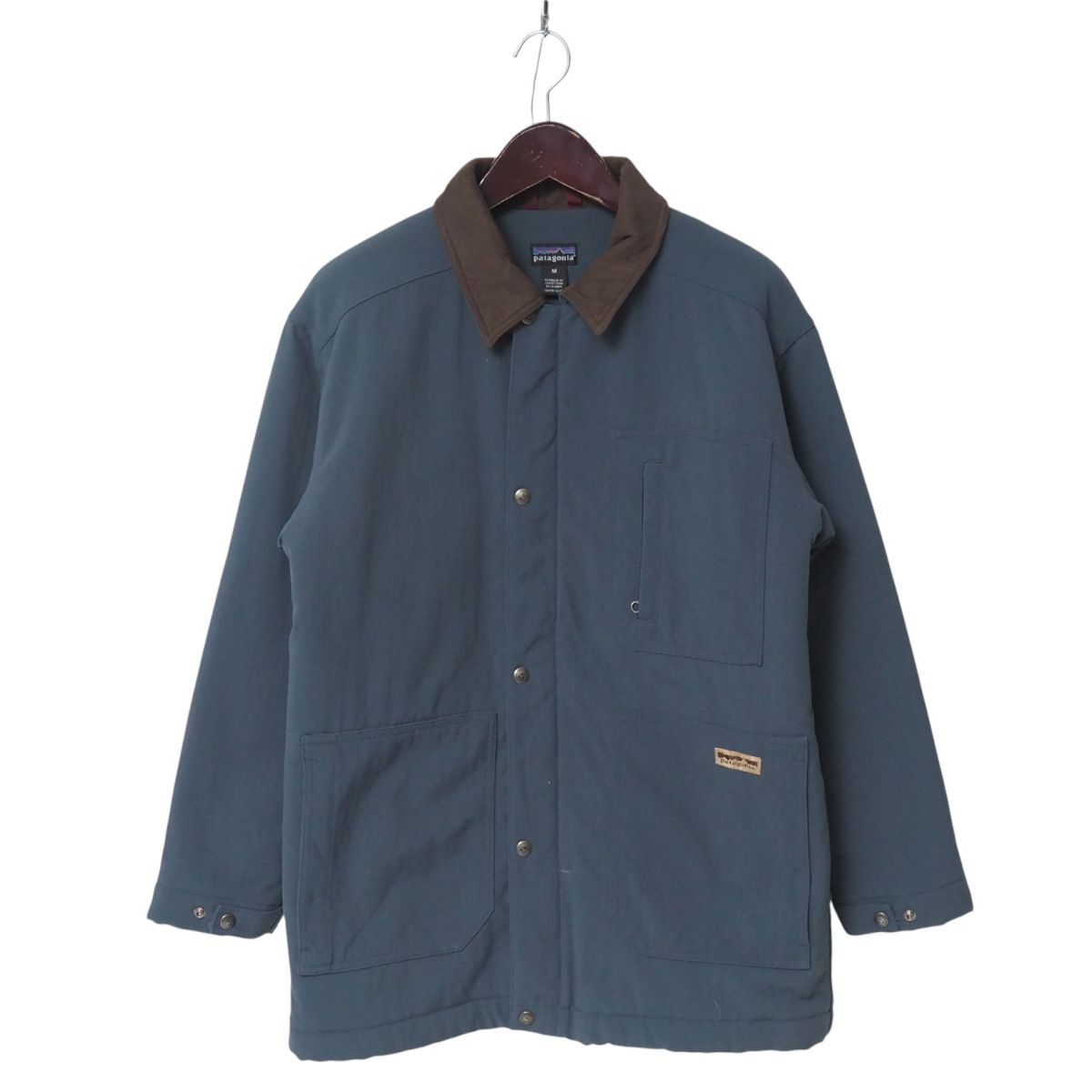 TJ3278▽patagonia/パタゴニア メンズM ダック生地 内ボア カバーオール ジップアップジャケット ブルゾン 27640 ネイビー×ブラウン系拍卖
