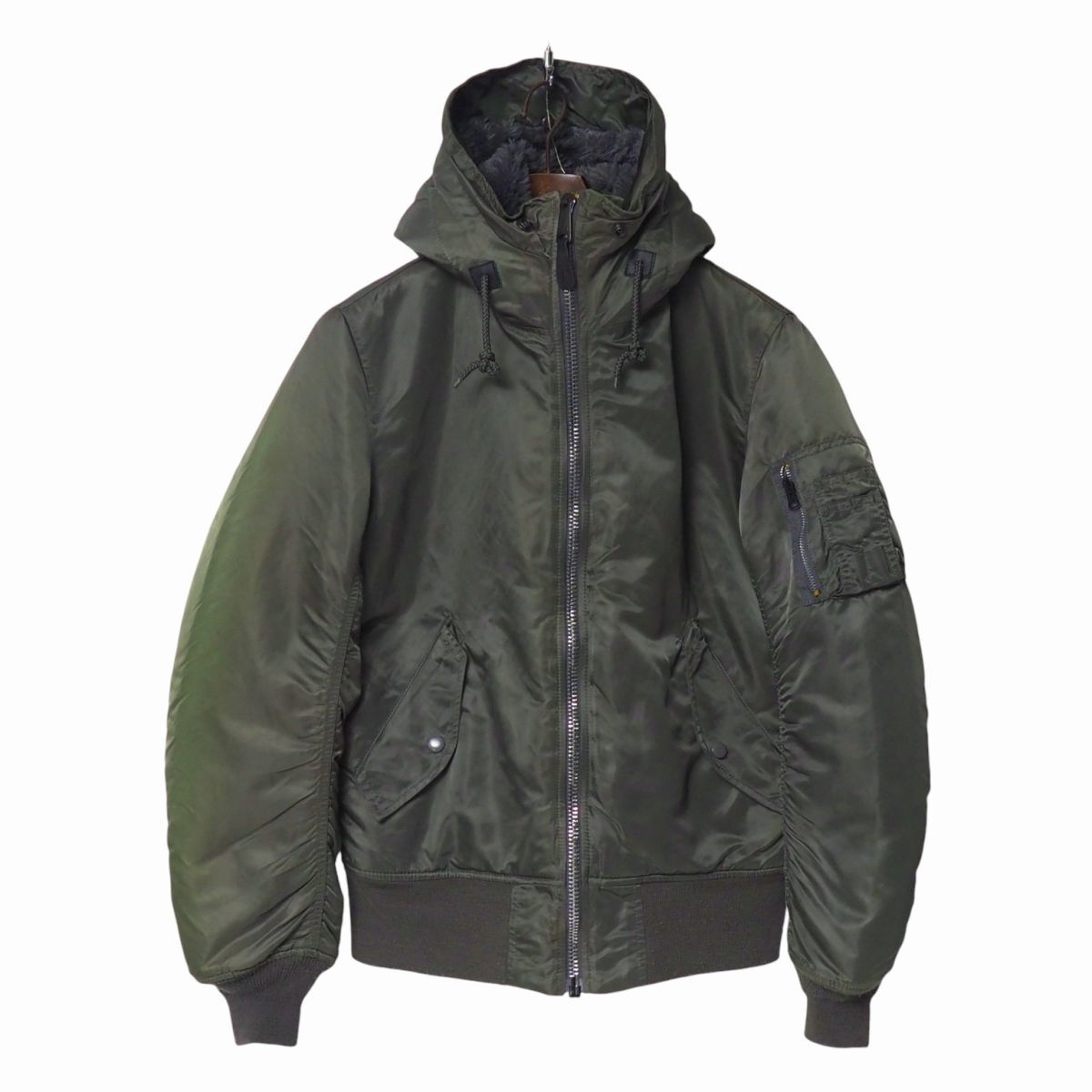TJ5772▽ALPHA INDUSTRIES/アルファ*20011-076*メンズM*MA-1*フライトジャケット*フーデッド ジップアップブルゾン*ナイロン*セージ系拍卖