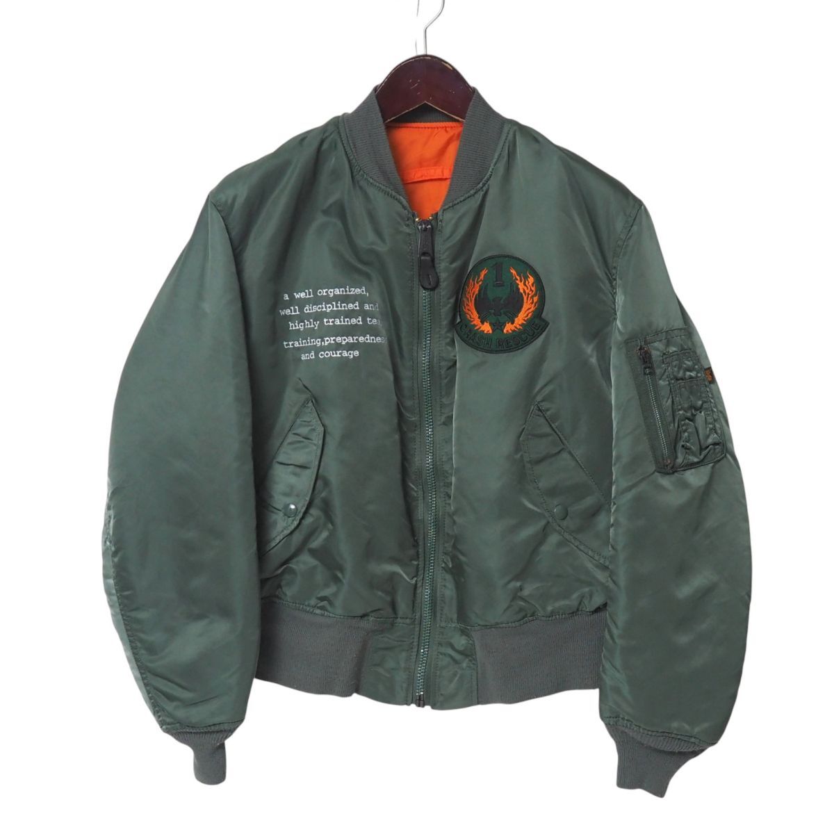 TJ5600+USA製*90s*ヴィンテージ*ALPHA INDUSTRIES/アルファ*CRASH RESCUE*メンズLARGE*リバーシブル*MA-1*フライトジャケット*ジップアップ拍卖
