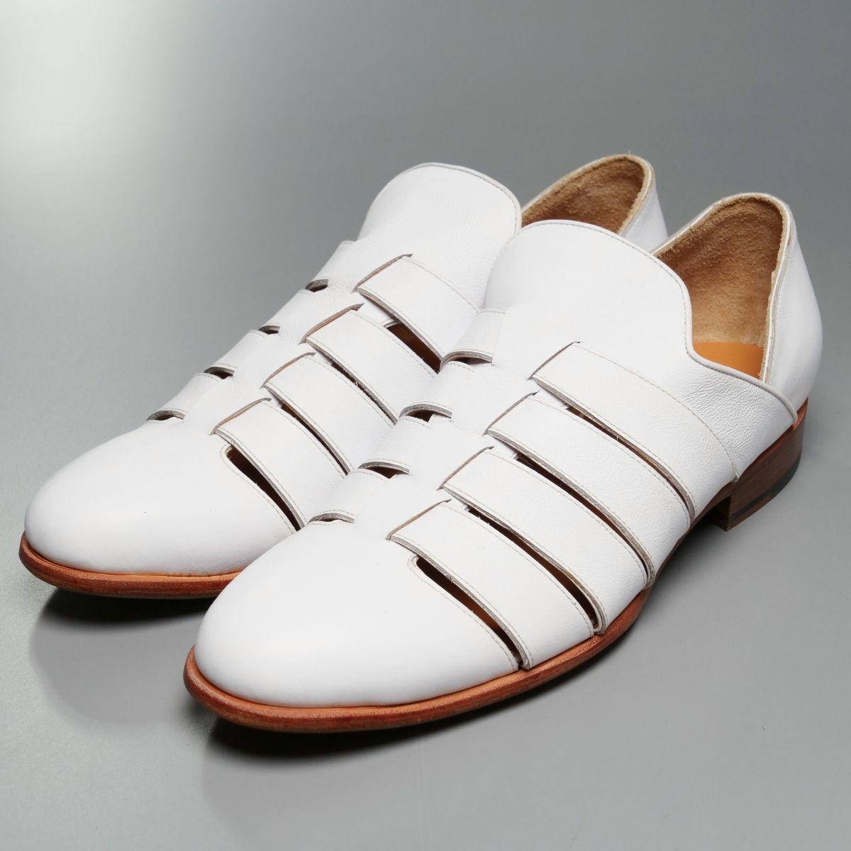 MI2455//未使用*ポルペッタ/polpetta*メンズ43/ポルトフィーノ/PORTFINO/グルカサンダル/レザーシューズ/革靴/白/ホワイト拍卖