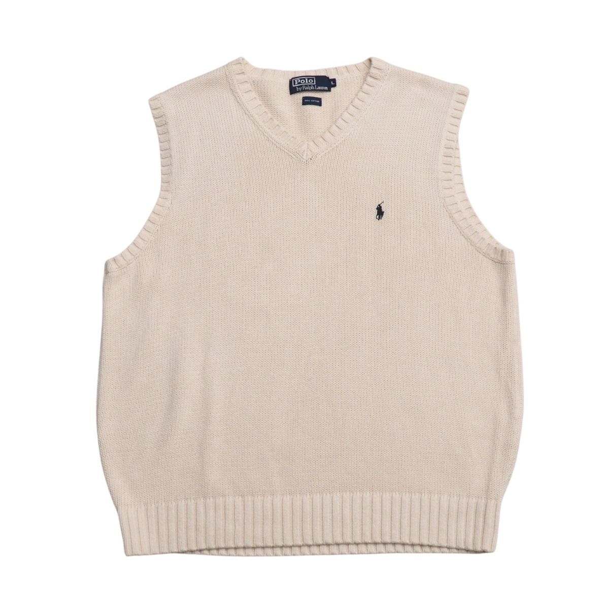 TJ3469+Polo Ralph Lauren/ポロラルフローレン*メンズL*Vネック*コットンニットベスト*ポニー刺繍*アイボリー系拍卖