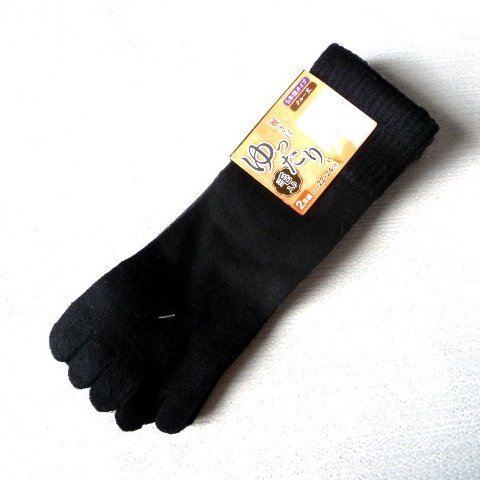 新品 5本指 秋 冬 レディース 婦人 靴下 ソックス 2足組 セット クルー丈 黒 グレー 毛入り 履き口ゆったり 5本指タイプ 22-24cm 拍卖