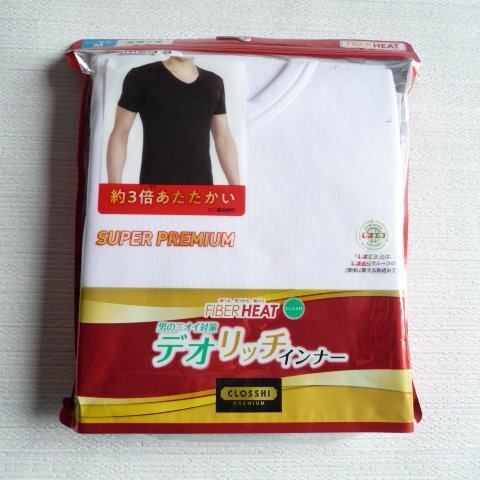 新品 半袖 V首 白 FIBERHEAT 約3倍あたたかい メンズ ファイバーヒート アンダーシャツ Tシャツ インナー シャツ デオリッチインナー 拍卖