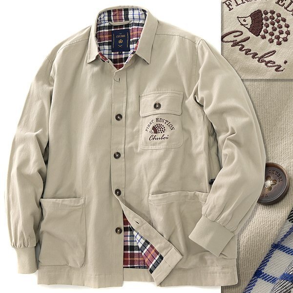 新品 チュウベイ 起毛 コットン ビエラ ガーデニング ジャケット LL ベージュ 【CH1434113_17_LL】 秋冬 メンズ CHUBEI CPO カバーオール拍卖