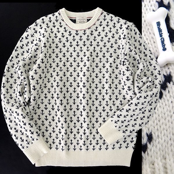 新品 シェルティークラブ ウォッシャブル クルーネック ニット L 白 【SH444338_7_L】 秋冬 Sheltie Club ウール混 洗える 総柄拍卖