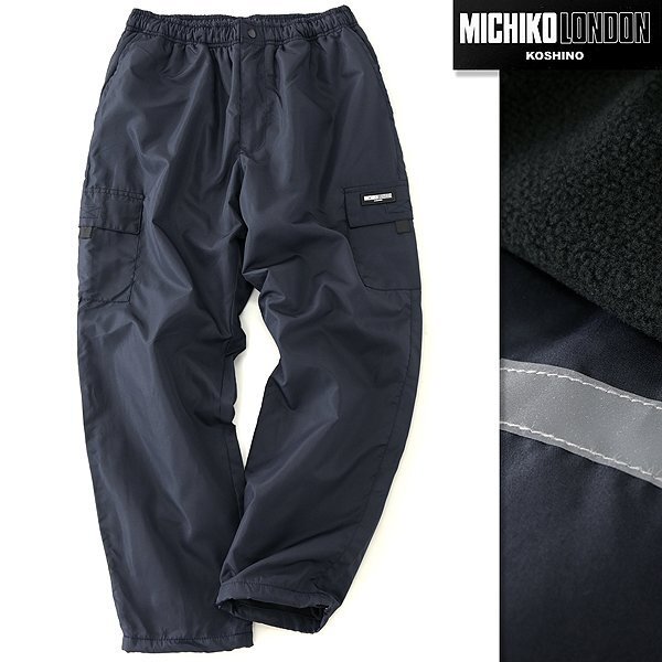 新品 ミチコロンドン 裏暖 フリース ウォーム イージー カーゴ パンツ L 紺 【ML85-0020_8_L】 秋冬 メンズ リフレクター 高密度 防寒拍卖