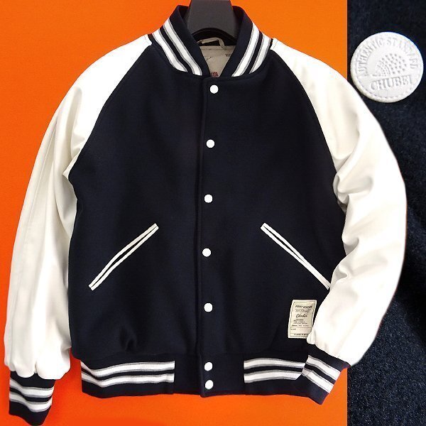 新品 CHUBEI チュウベイ 中綿 キルティング アワード ジャケット M 紺 白 【CH1434108_79_M】 秋冬 メンズ スタジャン ブルゾン拍卖