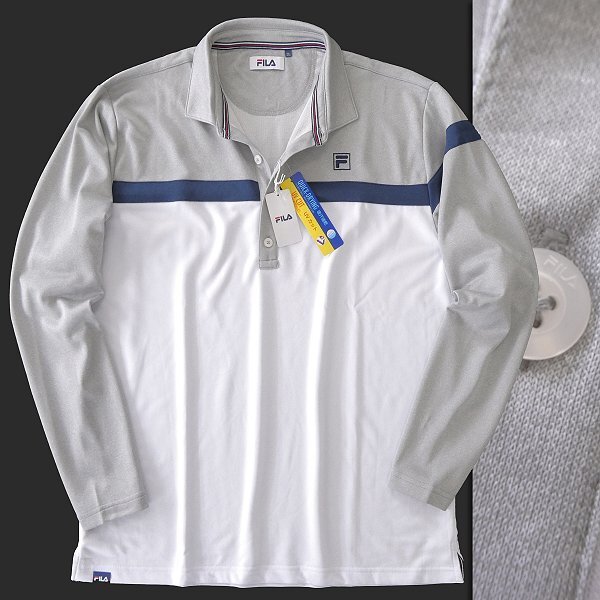 新品 FILA フィラ GOLF 吸汗速乾 UVカット ボーダー ジャージー 長袖 ポロシャツ 3L 灰 【I58660】 メンズ ゴルフ スポーツ ウェア拍卖