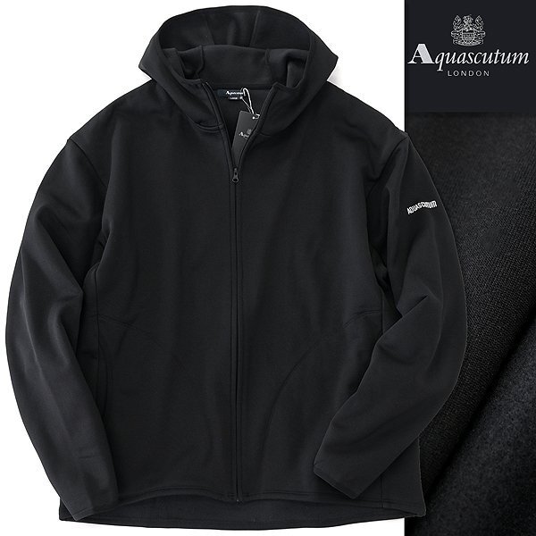 新品 1.7万 アクアスキュータム 裏フリース 4WAYストレッチ フルジップ パーカー L 黒 【I45823】 秋冬 メンズ ジャージー フーディー拍卖