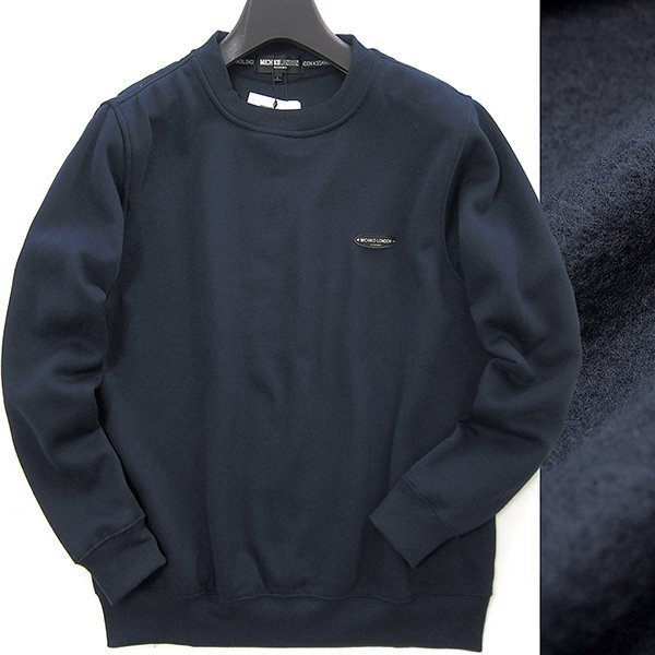 新品 ミチコロンドン 裏暖 フリース クルーネック トレーナー L 紺 【ML8W-R530_NA_L】 MICHIKO LONDON 秋冬 スウェット拍卖