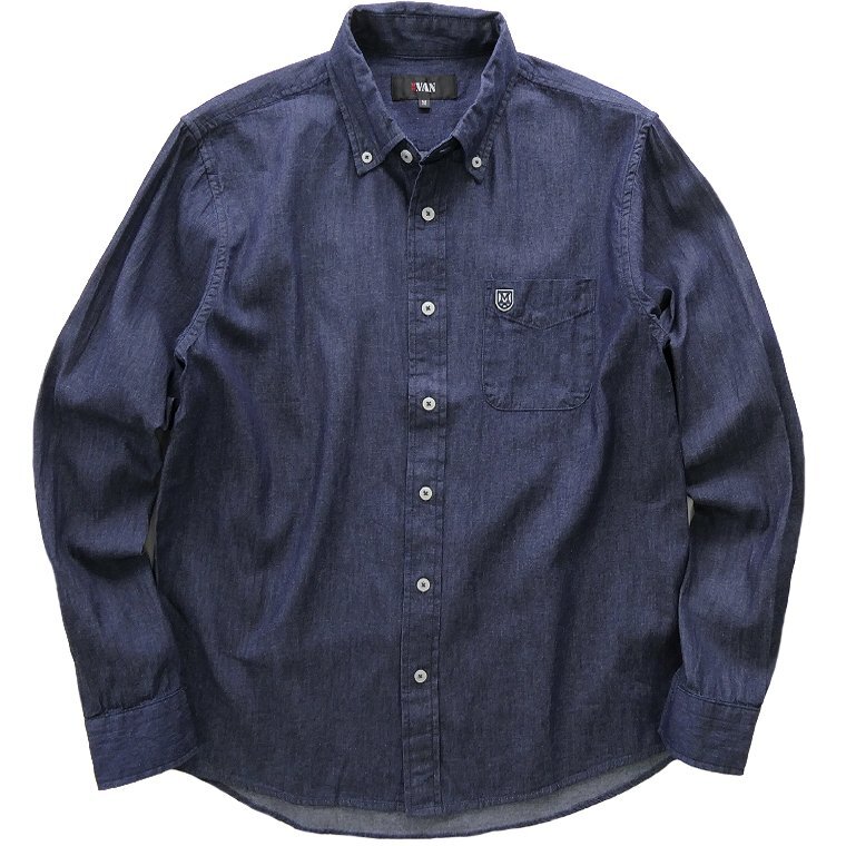 新品 ミスターヴァン 2025秋冬 コットン デニム シャツ M 紺【va253032_79_M】 MR.VAN ボタンダウン 無地 長袖 ロゴ カジュアル インディゴ拍卖