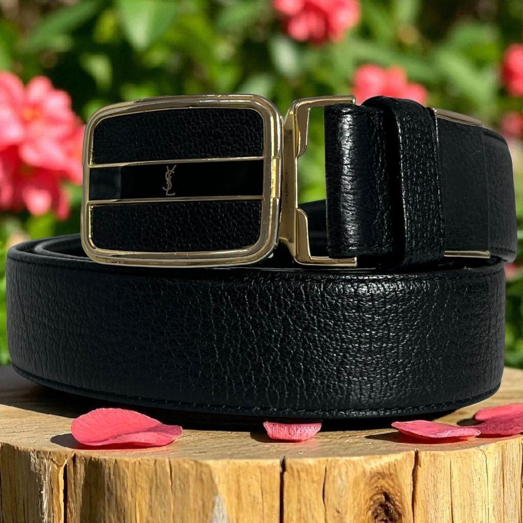 極美品 イヴサンローラン ベルト レザー 黒 YSL 98センチ 7拍卖