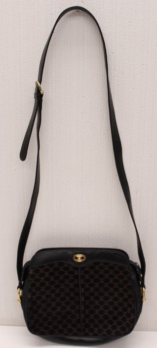 ○CELINE/セリーヌ マカダム スエード ショルダーバッグ ブラック【本物保証出品】ヴィンテージ拍卖