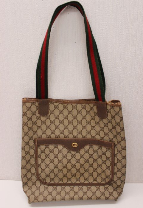 ○(2)GUCCI グッチ オールドグッチ トートバッグ 40.02.003 /キャンバス/総柄 現状渡し【本物保証】 シェリーライン拍卖