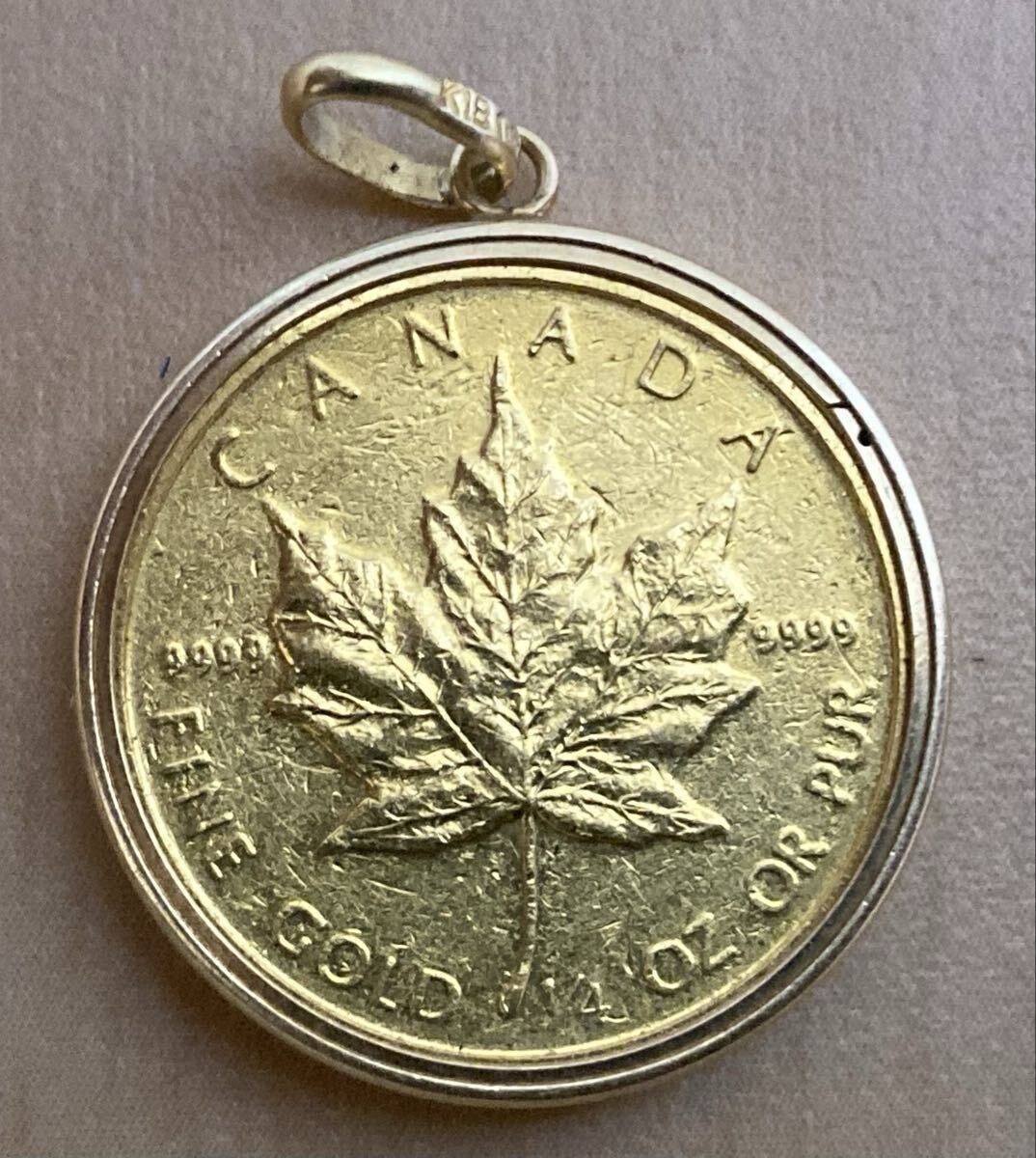 【1円スタート】K18枠/K24純金●カナダメイプルリーフ金貨●ペンダントトップ●エリザベス2世●10ドル●1986年●4/1オンス●VOW●重量8.8g拍卖
