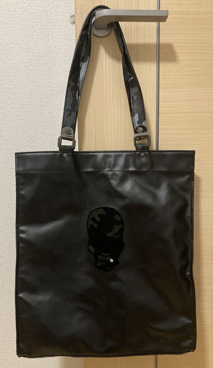 Samantha Kingz●サマンサキングズ●レザートートバッグ●ハンドバッグ●スカル刺繍●ラインストーン●メンズ●ブラック拍卖