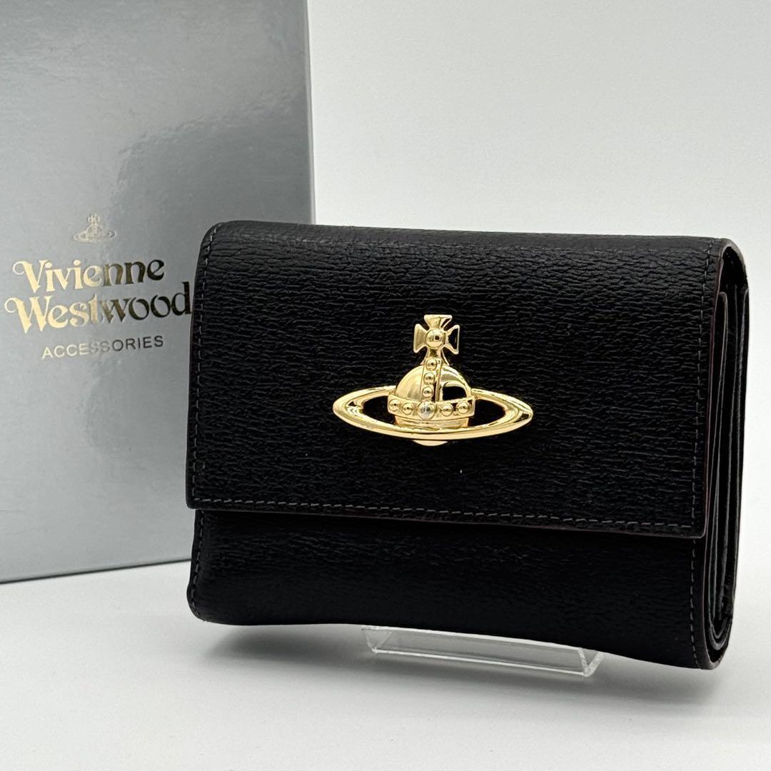 【極美品】VivienneWestwood ヴィヴィアンウエストウッド 三つ折り財布 EXECUTIVE エグゼクティブ レザー レディース ブラック FB000911拍卖