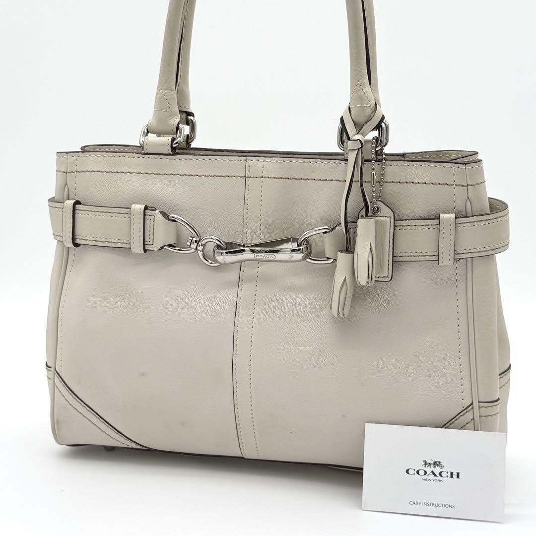 【良品】COACH コーチ ハンプトンズ キャリーオール ハンドバッグ 肩がけ レザー アイボリー フォーマル レディース アイボリー AF321011A拍卖