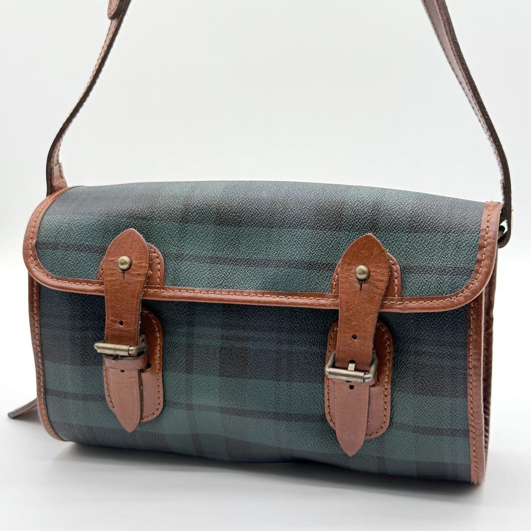 【美品】ポロラルフローレン RalphLauren タータンチェック ショルダーバッグ 斜めがけ クロスボディ ミニバッグ グリーン系 FA091012A拍卖