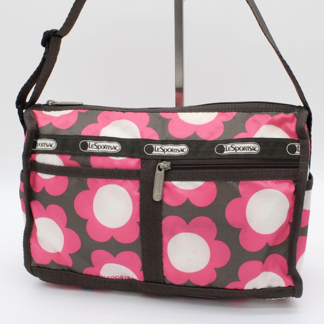 【良品】LeSportsac レスポートサック ショルダーバッグ 斜めがけ サコッシュ ナイロン 花柄 シンプル レディース ピンク系 BA951011E拍卖