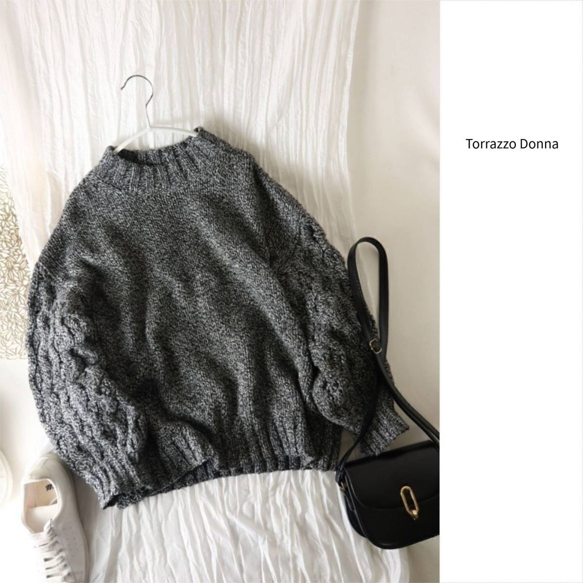 1.4万☆トラッゾドンナ Torrazzo Donna☆洗える アラン編み ボリューミー袖ニット☆M-B 0366拍卖