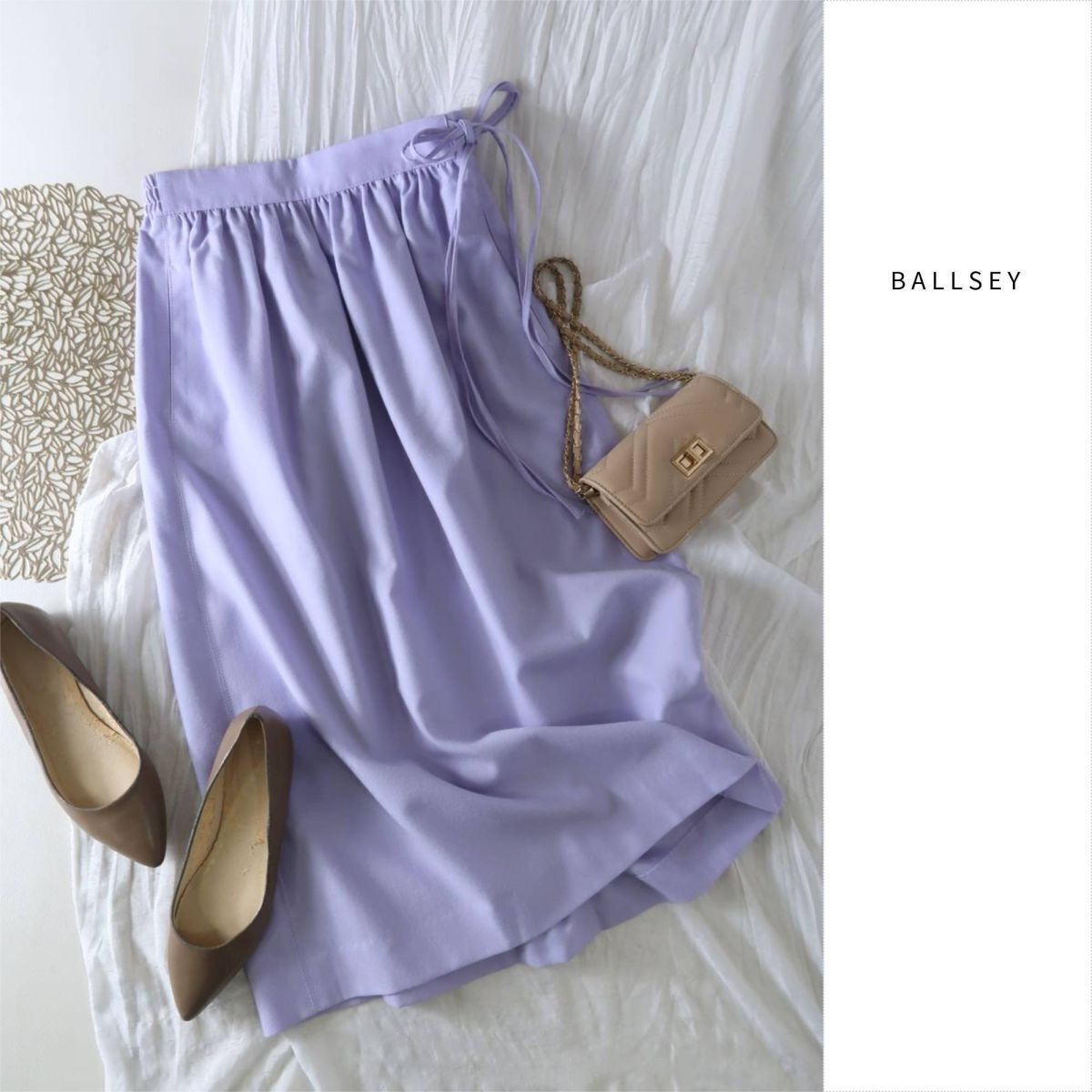 2.3万☆トゥモローランド/ボールジィ BALLSEY☆ウール100% ウォッシャブルサキソニー ギャザーミディスカート 日本製☆M-B 5740拍卖