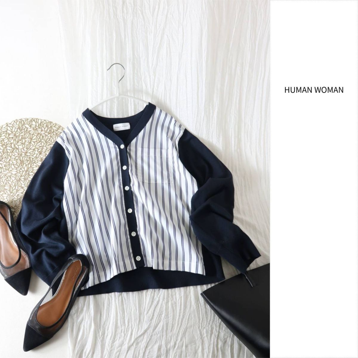 1.8万☆ヒューマンウーマン HUMAN WOMAN☆洗える 布帛コンビニットカーディガン Mサイズ☆R-O 5944拍卖